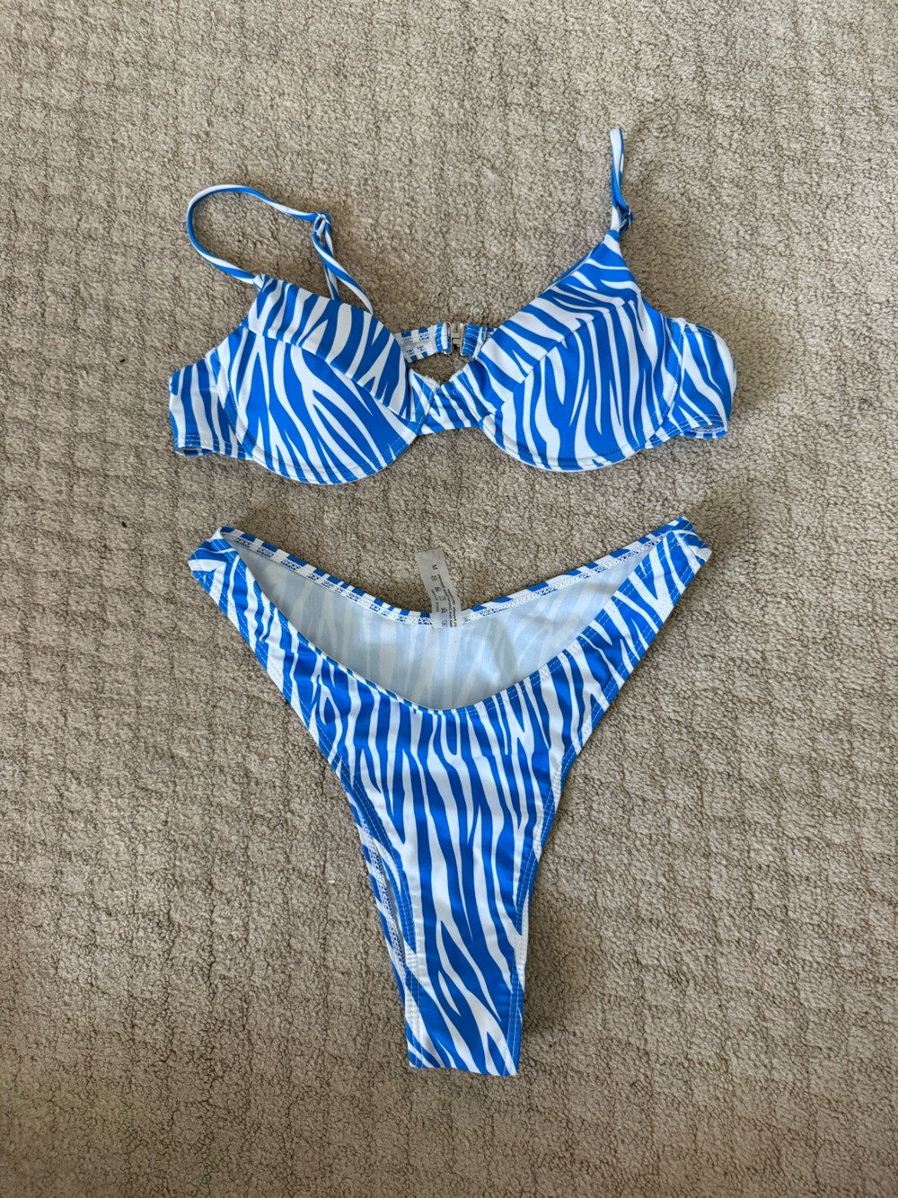SHEIN Blue and White Zebra-Stripe Bikini Set